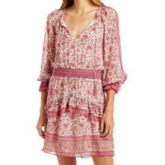 Anthropologie Dresses & Skirts - Anthropologie Love The Label Tippy Border Floral Flowy Boho Mini V Neck  Dress